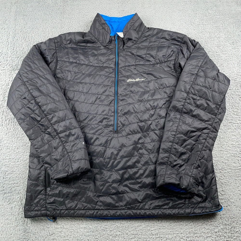 Eddie Bauer Jacket Mens XL Black Reversible First Ascent Pullover Puffer Hiking
